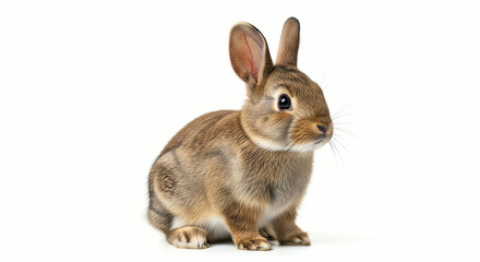 Obraz premium Cute Baby Rabbit Sitting on White Background