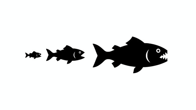 Big fish eating little fish silhouette icon on white background