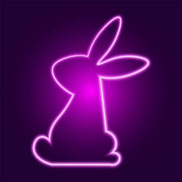 Neon rabbit, Easter bunny glowing symbol, vector illustration.
