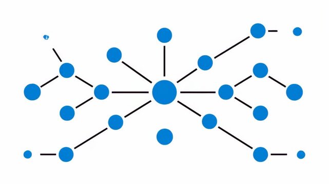 Blue dots are connecting on the white background. Vector animation for business, freelance