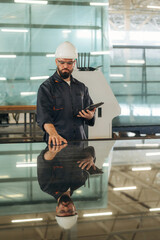 Big storage area, Warehouse worker in an industrial environment of a factory