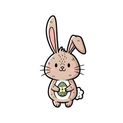 Fototapeta premium Cute cartoon bunny holding a decorated Easter egg, perfect for spring holiday themes and children's designs.