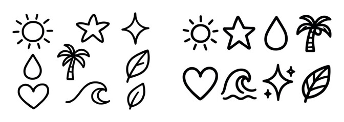 Fototapeta premium Nature icons with sun star leaf outline