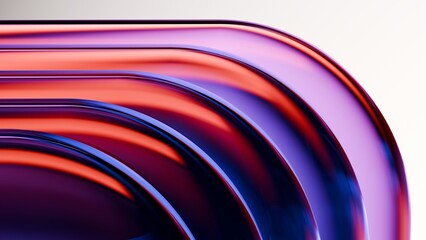 Abstract wavy curved 3d render. Neon glass squares with rounded corners. Neon light.