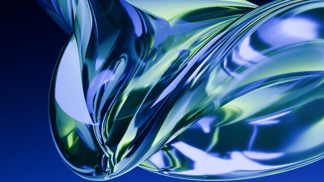 Abstract wavy curved 3d render. Blue soft glass curved circles and lines. Modern wallpaper, texture pattern.