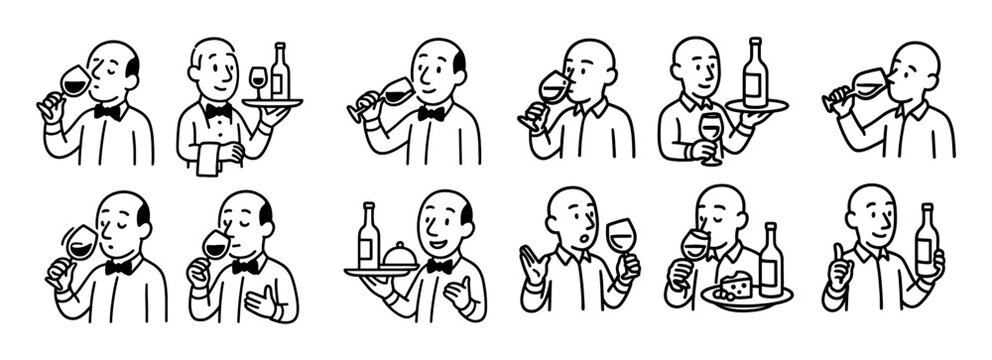Wine icons with man glass bottle outline