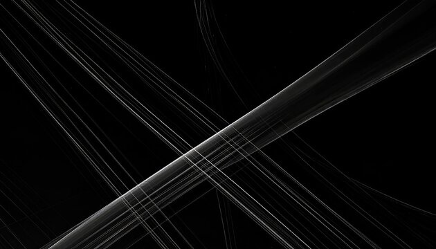 Abstract, luminous lines crossing on black. Illustrative of technology or design, with dark background
