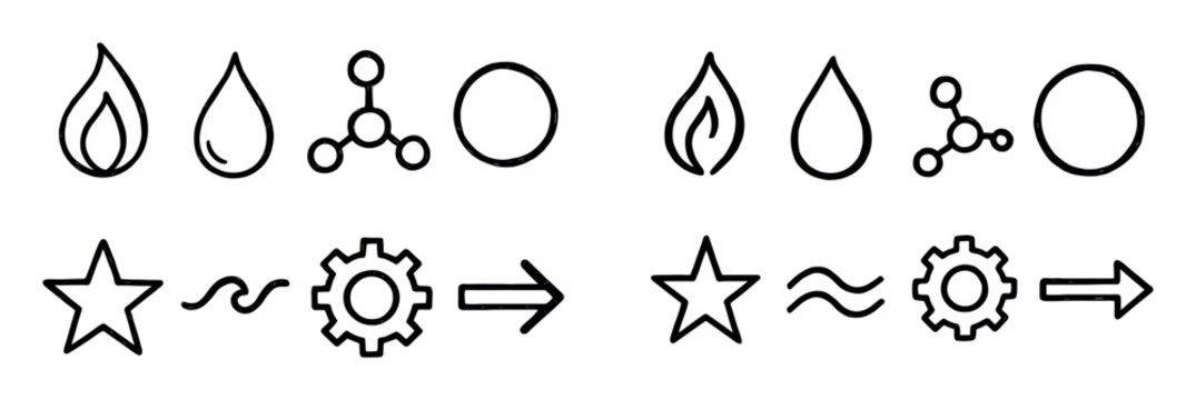 Symbol icons with flame drop gear outline