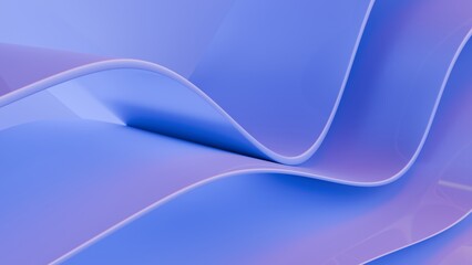Abstract wavy curved 3d render. Blue soft layers of plastic with lines, folds, ruffles. Modern wallpaper, texture pattern.