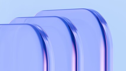 Abstract wavy curved 3d render. Neon glass squares with rounded corners. Neon light.