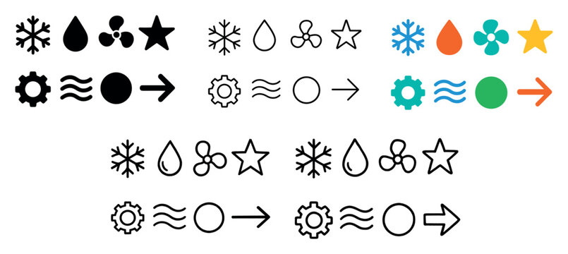 Weather icons with snow drop wind star outline minimal