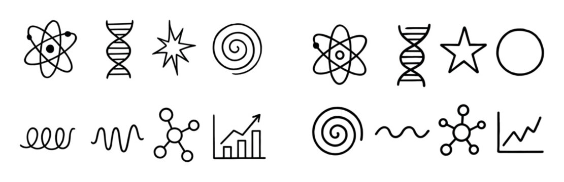 Science icons with atom dna spiral outline