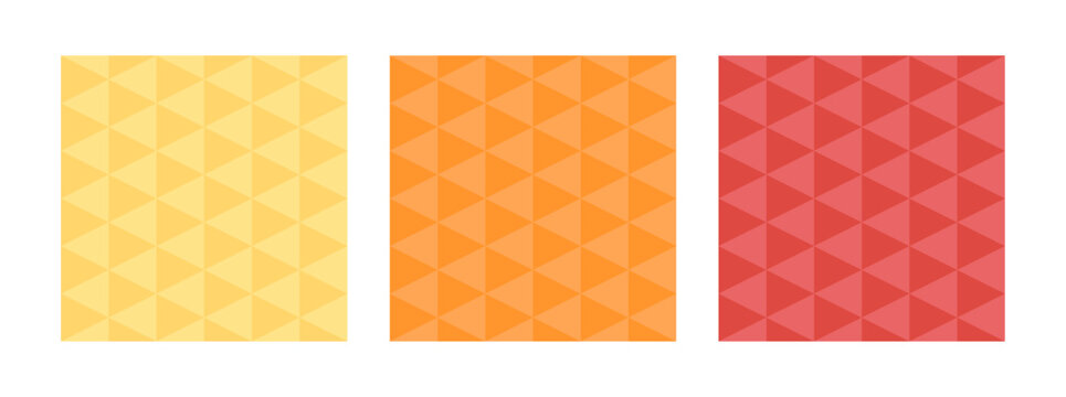 Seamless pattern set, geometric background, yellow orange red colors, simple triangle pattern, vector illustration.