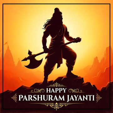  parshuram jayanti | parshuram janmotsav | bhagwan parshuram janmotsav | parshuram janmotsav &ndash; Powerful Lord Parshuram standing on mountain with glowing divine aura, dramatic sky, digital art 4K