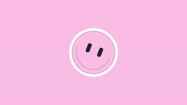 Cute smiling emoji retro 90s digital sticker animation. Preppy emoticon. Y2K happy mood. Isolated animated icon with transparent background. Applying die-cut design. 4K video overlay element