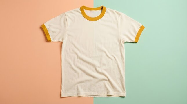 Plain Ringer T-Shirt Mockup on Split Color Background for Customization and Design Use