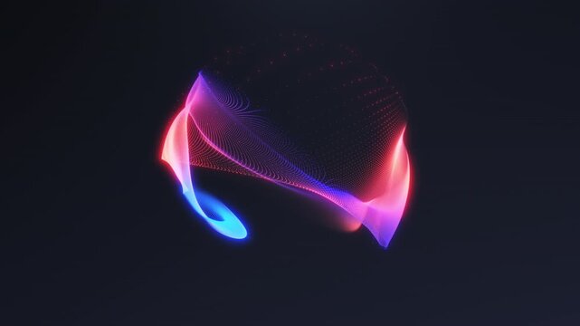 Pink blue gradient dotted energy sphere with futuristic plasma glow and particle depth on dark background. Abstract 4K 60fps seamless loop.
