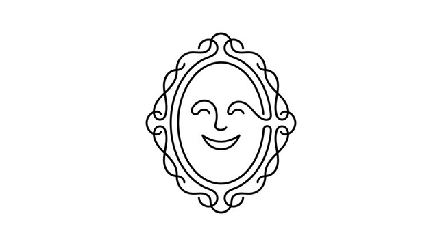 Mirror Showing Smiling Reflection Continuous Single Line Minimalist Self Acceptance Line Art Illustration