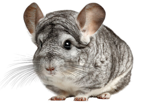 Cute gray chinchilla with soft fur and bright eyes sitting calmly