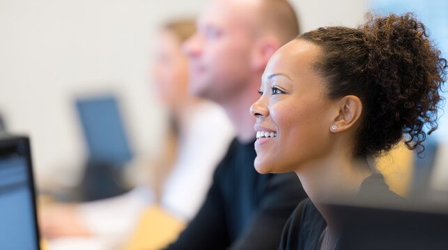 upper. Corporate training session with instructor and trainee in modern classroom. pitch deck slides, case study pages, designed for enterprise HRIS and productivity software interfaces.