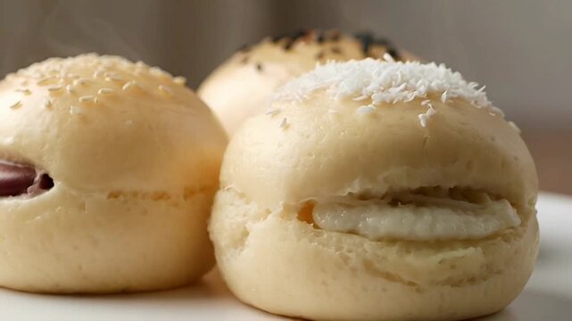 Delicious assorted sweet buns filled.