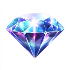 Chunky Cute Diamond Icon in 3D Render Style with Bright Reflections on White Background