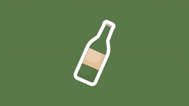 Wine bottle drink digital sticker animation. Alcohol beverage. Pub beer bottle with label. Isolated animated icon with transparent background. Applying die-cut design. 4K video overlay element