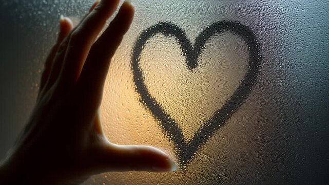 Hand-drawn heart on fogged window