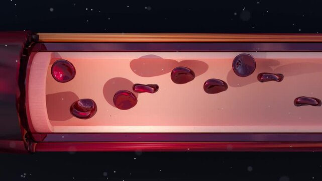  footage of simple 3D visualization of red blood cell flow, top-down perspective, 3d illustration rendering 