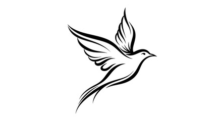 Fototapeta premium A graceful vector illustration of a flying white dove of peace silhouette with extended wings symbolizing freedom, nature, and love in a clean artistic sign design