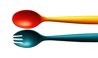 Colorful children's spoon and fork set kitchen photography studio close-up fun design