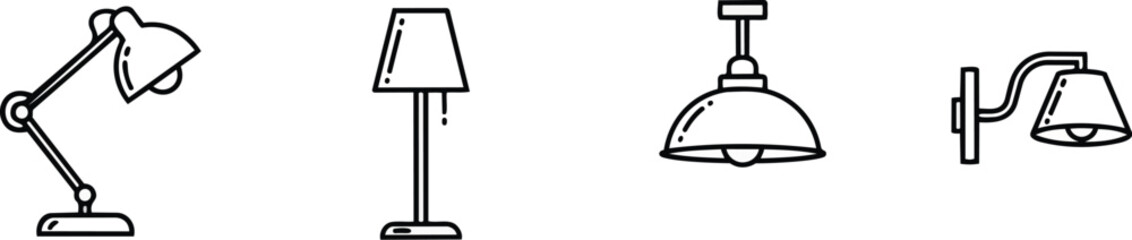 Black silhouette lamp icons desk floor wall pendant design vector interior lighting style © Pemarathna