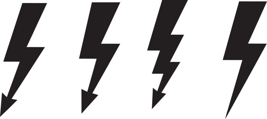 Black silhouette lightning bolt icons energy power electric design vector abstract style