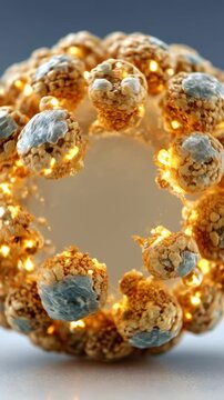 Glowing mineral sphere abstract orb golden light crystal cluster sci fi macro texture futuristic energy core modern sculpture cosmic design loop