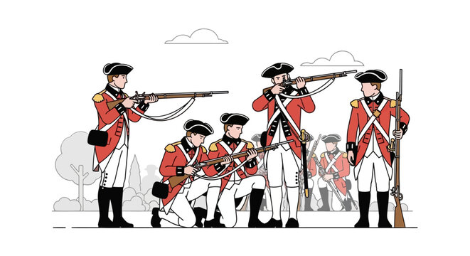 Patriots on Independence Day march towards freedom with muskets