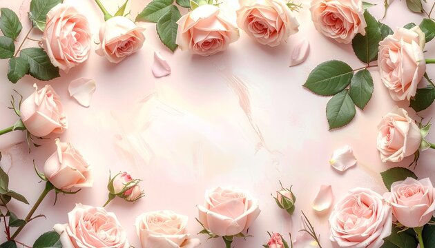 淡いピンクのバラと白大理石の背景｜エレガントな花のフレーム
Soft Pink Roses and White Marble Background | Elegant Floral Frame