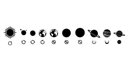 Educational Solar System Icons and Planets Silhouette Vector Graphic Set © Fajarputra