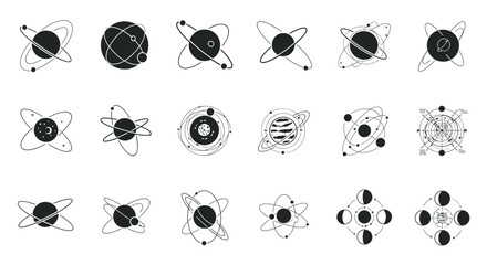 Minimalist Planetary Orbit and Science Icon Set for Space and Astronomy Vector Illustration © Fajarputra