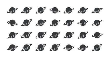 Saturn Style Planet Icon Collection with Rings and Orbit Silhouette Vector Illustration © Fajarputra