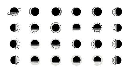 Minimalist Space Icons with Solar Eclipse Lunar Phases and Planet Silhouette Vector Elements © Fajarputra