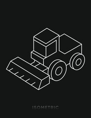 Isometric tractor agriculture icon in modern outline style. Farm vehicle and dozer blade. Agritech apps, construction logistics, equipment, mobile interface assets, infographic design, template © hrh