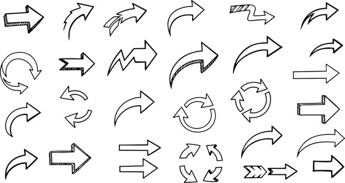  Black silhouette arrow icons handdrawn sketch vector design abstract creative minimal style