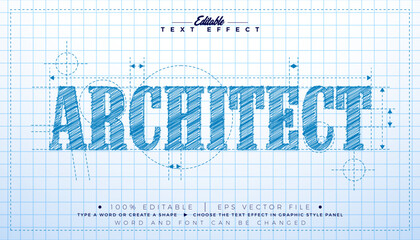 Architect Sketch Drawing Text Effect Design Vector Editable Illustrator Graphic Style Effect with Customizable Hand Drawn Font and Marker Line on White Checkered Paper Background. Premium Typography © articular