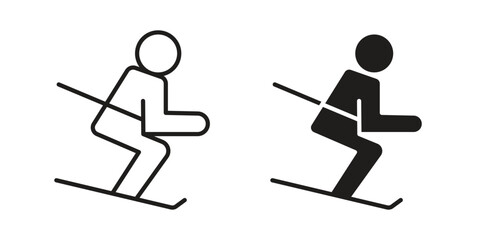 Skiing icon line vector illustration in solid color design © Franklin