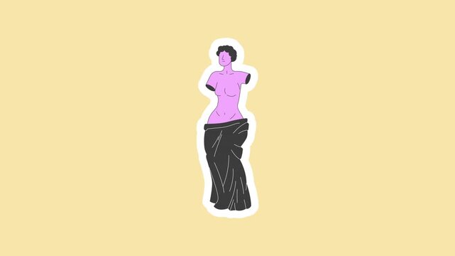 Venus de Milo ancient greek statue digital sticker animation. Classical sculpture heritage. Isolated animated icon with transparent background. Applying die-cut design. 4K video overlay element