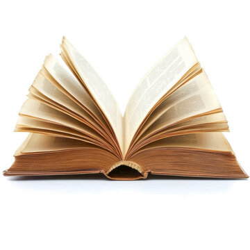 Aufgeschlagenes Buch freigestellt vor wei&szlig;em Hintergrund, Generative AI