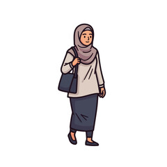 Fototapeta premium Cartoon woman wearing a hijab and carrying a bag