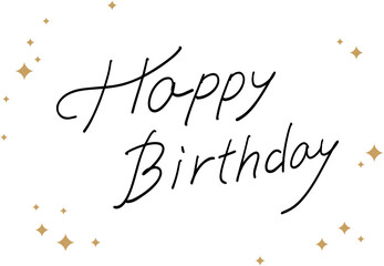 Obraz premium Happy Birthday handwritten lettering with gold confetti, minimal celebration greeting design