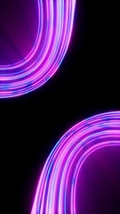 Naklejka premium Vertical 3D abstract neon glow lines curve cyber background copyspace wallpaper poster branding template banner header cover mockup, purple magenta blue on dark black, futuristic network
