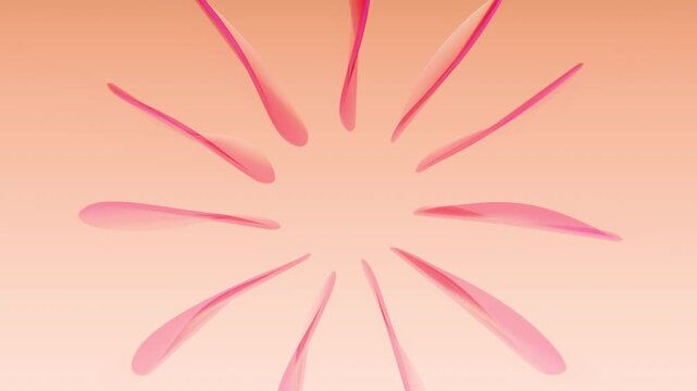 Horizontal 3D abstract flower glass iridescent petals pastel pink peach background loop animation endless copyspace, tech wallpaper intro poster branding template banner header mockup, glossy gradient